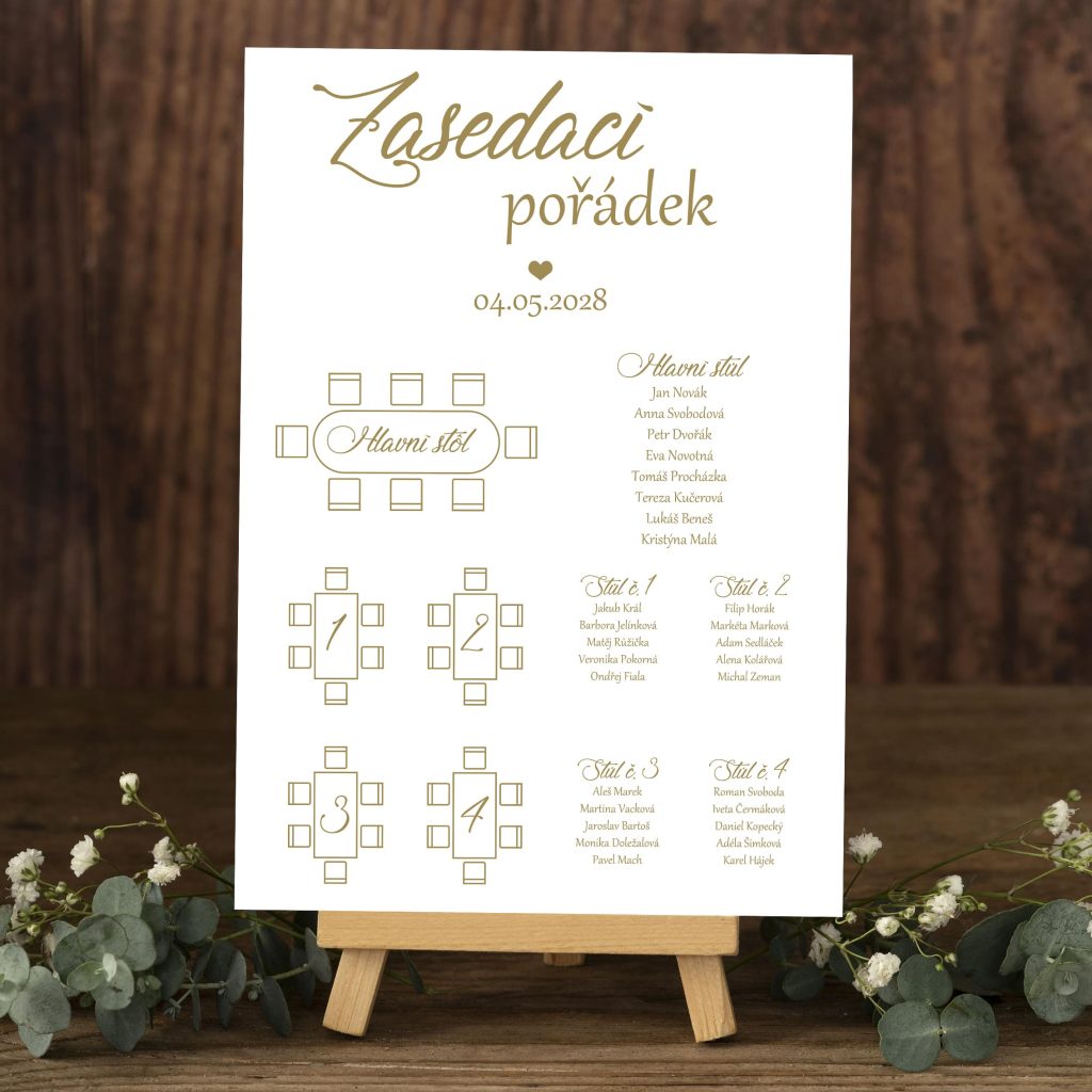 Zasedací pořádek na svatbu Rose love