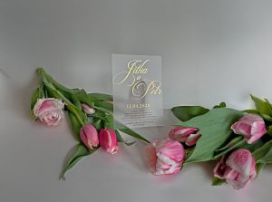 svatební oznámení transparentní s metalickým potiskem