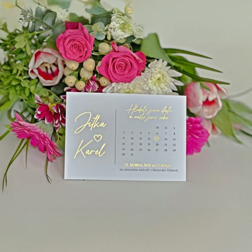 svatební oznámení s metalickým potiskem a kalendářem