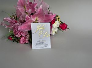svatební oznámení s metalickým potiskem