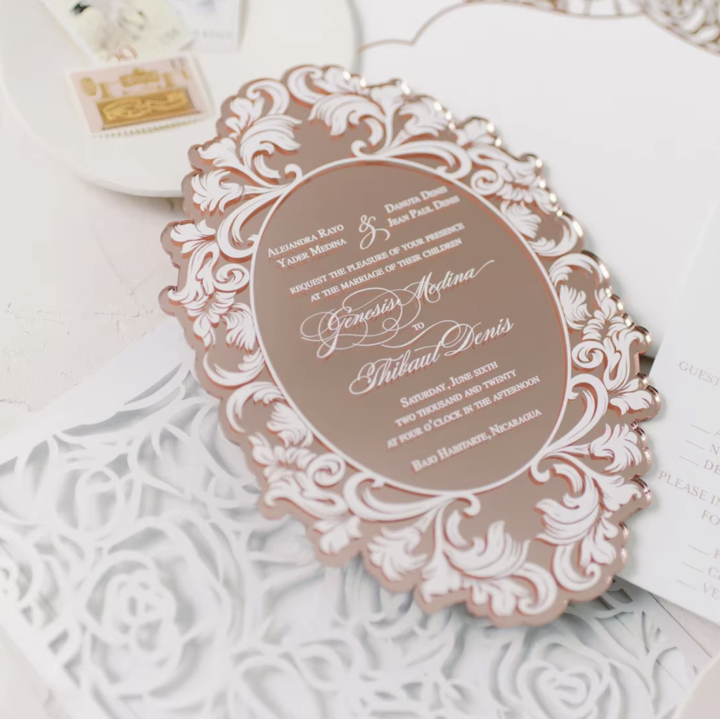 Zrcadlové svatební oznámení Oval Ornament