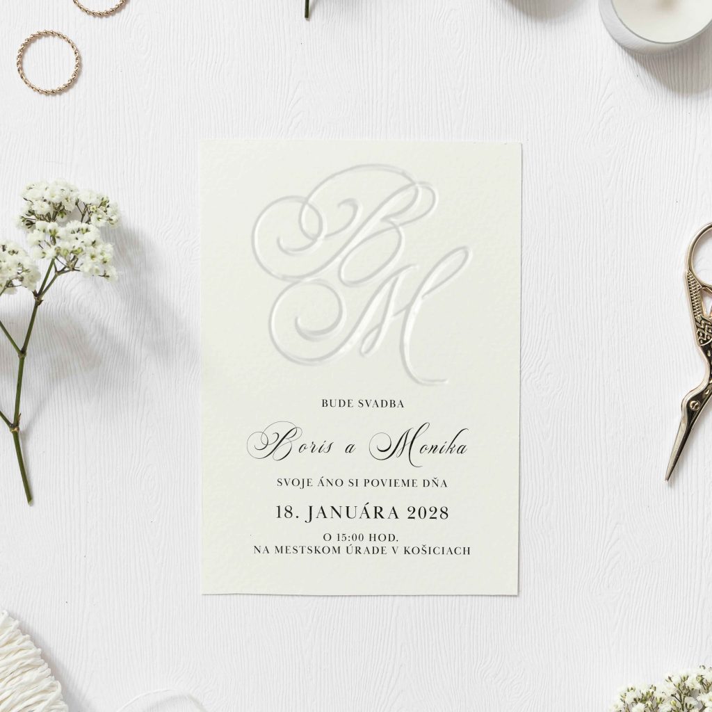 Svatební oznámení emboss – slepotisk Iniciály
