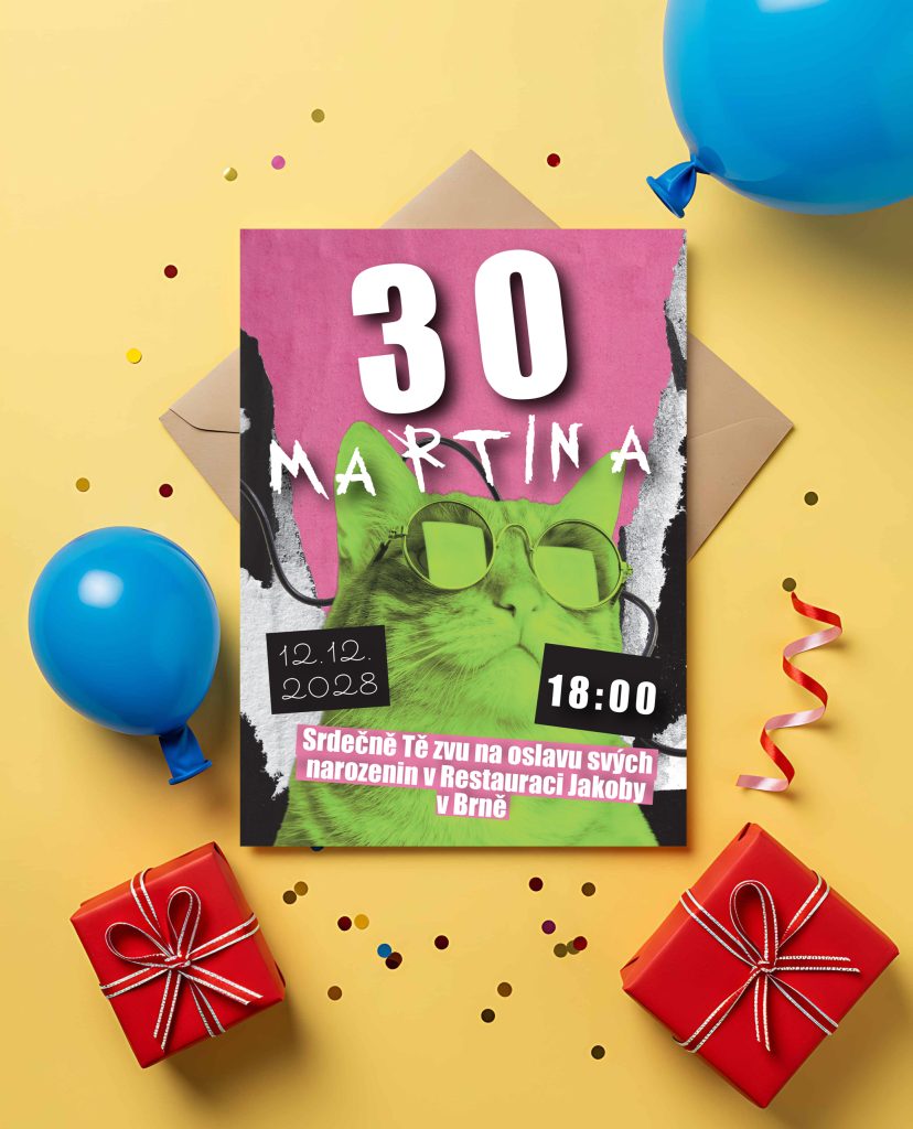 Vtipná pozvánka na narozeniny Kočka