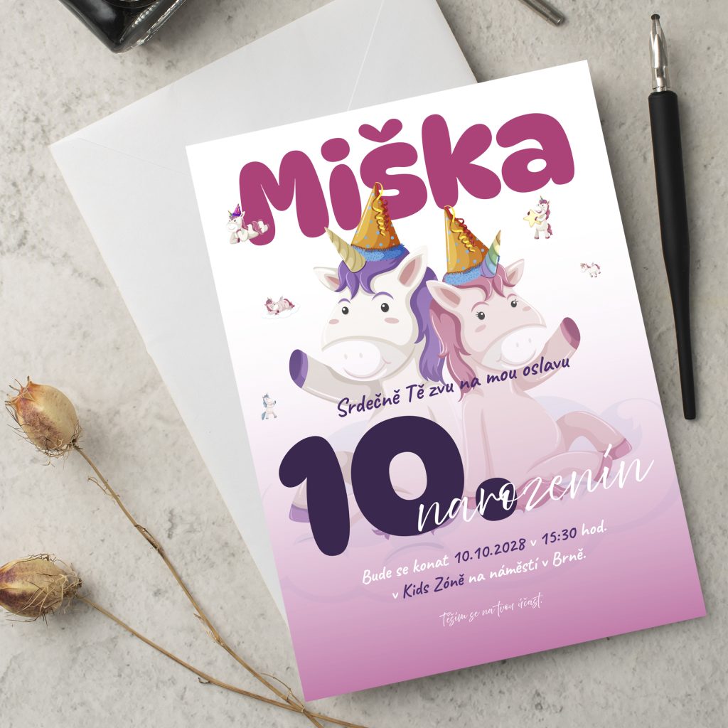Pozvánka na oslavu 10. narozenin Jednorožec