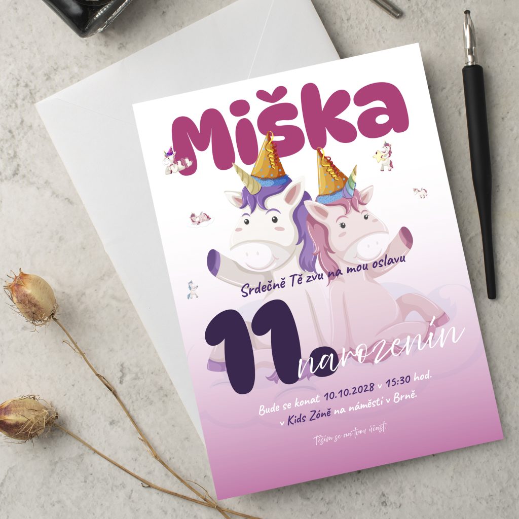 Pozvánka na oslavu 11. narozenin Jednorožec