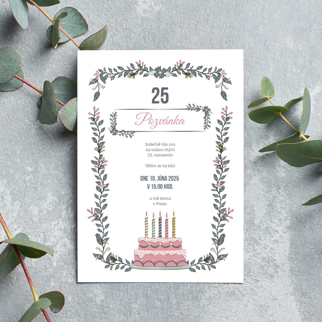 Pozvánka na oslavu 25. narozenin Dort