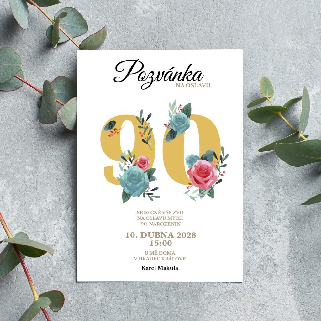 Pozvánka na oslavu 90. narozenin Květy