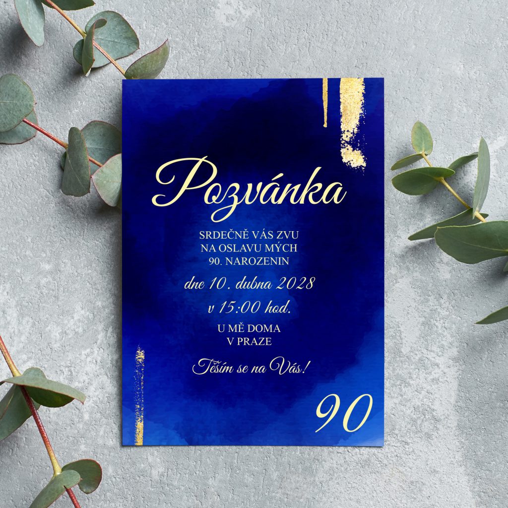 Pozvánka na oslavu 90. narozenin Tmavo modrá