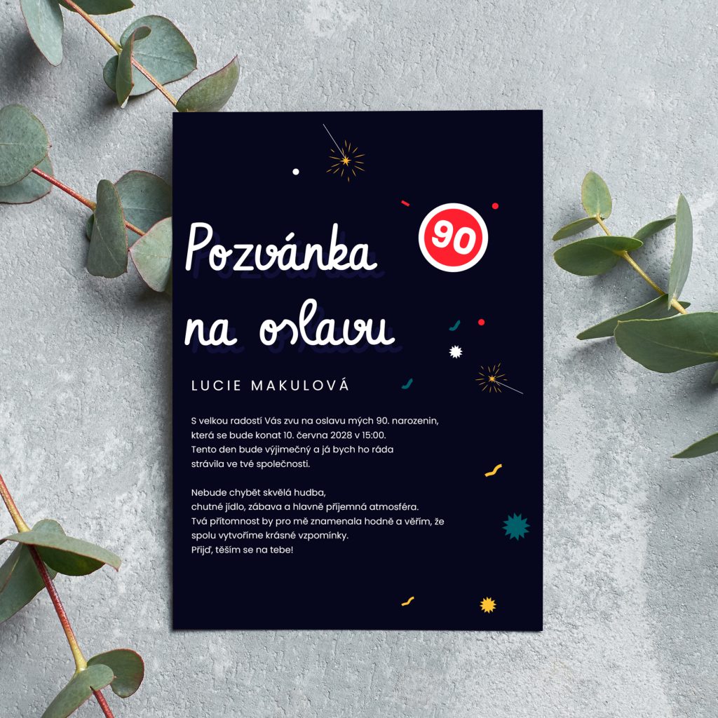 Pozvánka na oslavu 90. narozenin Zábava