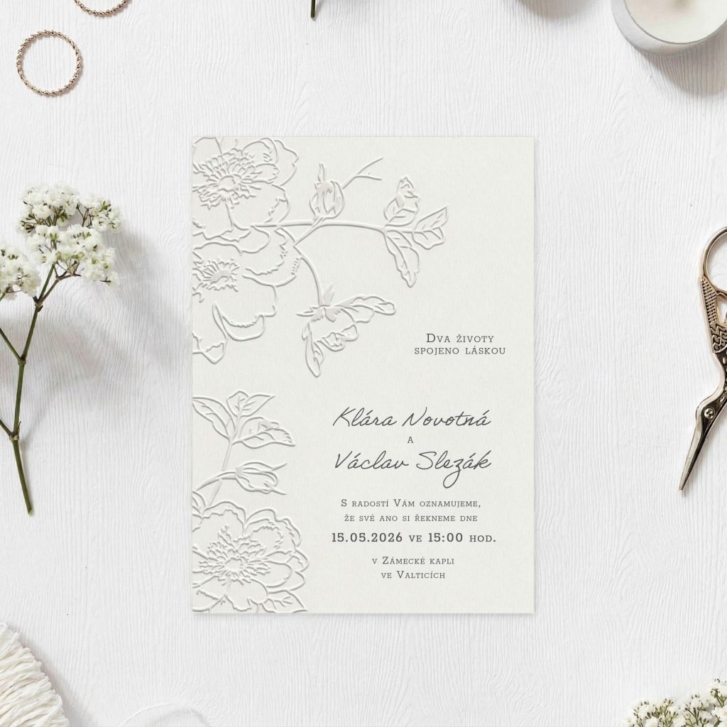 Svatební oznámení emboss – slepotisk Flower Blossom