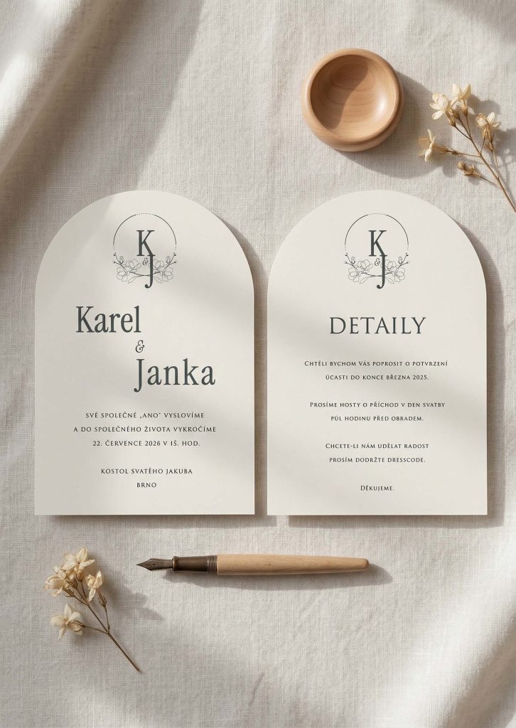 Svatební oznámení ve tvaru půlkruhu Simple Cream